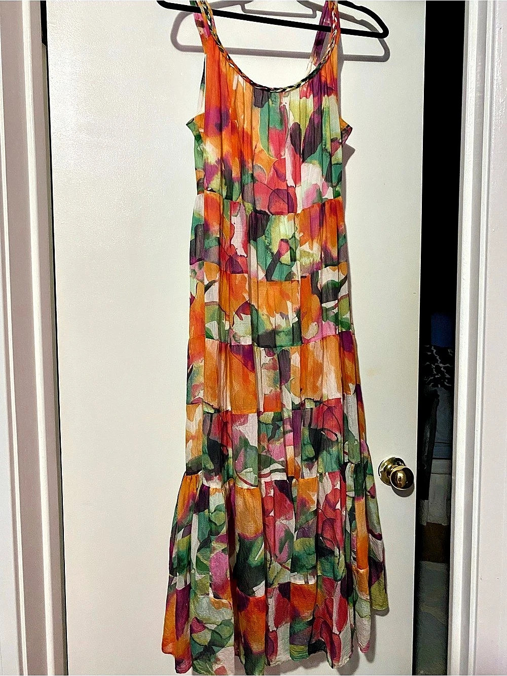 Signature by Robbie Bee Watercolor Floral Tiered Maxi Dress Multicolor Large